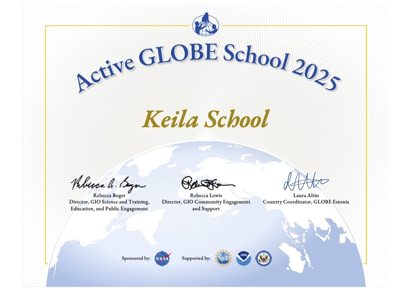 GLOBE aktiivse kooli sertifikaat 2025