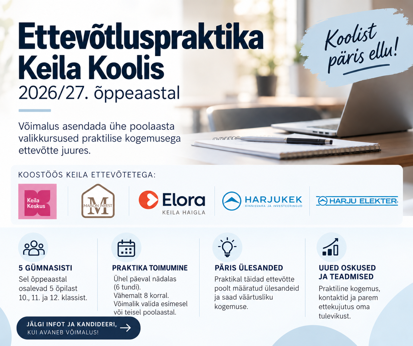 Ettevõtluspraktika viib Keila Kooli gümnasistid päris tööellu
